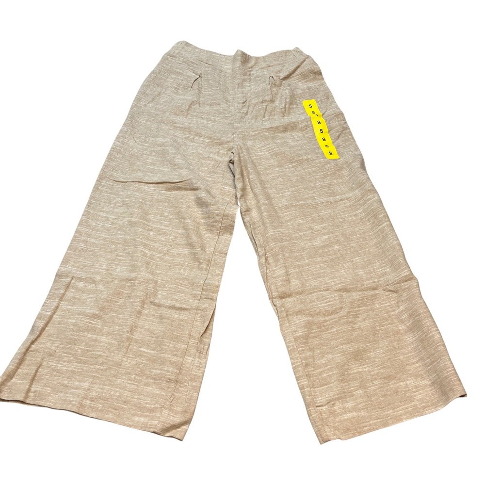 Ella Moss Wide Leg Pants Beige Linen Blend Casual Size S